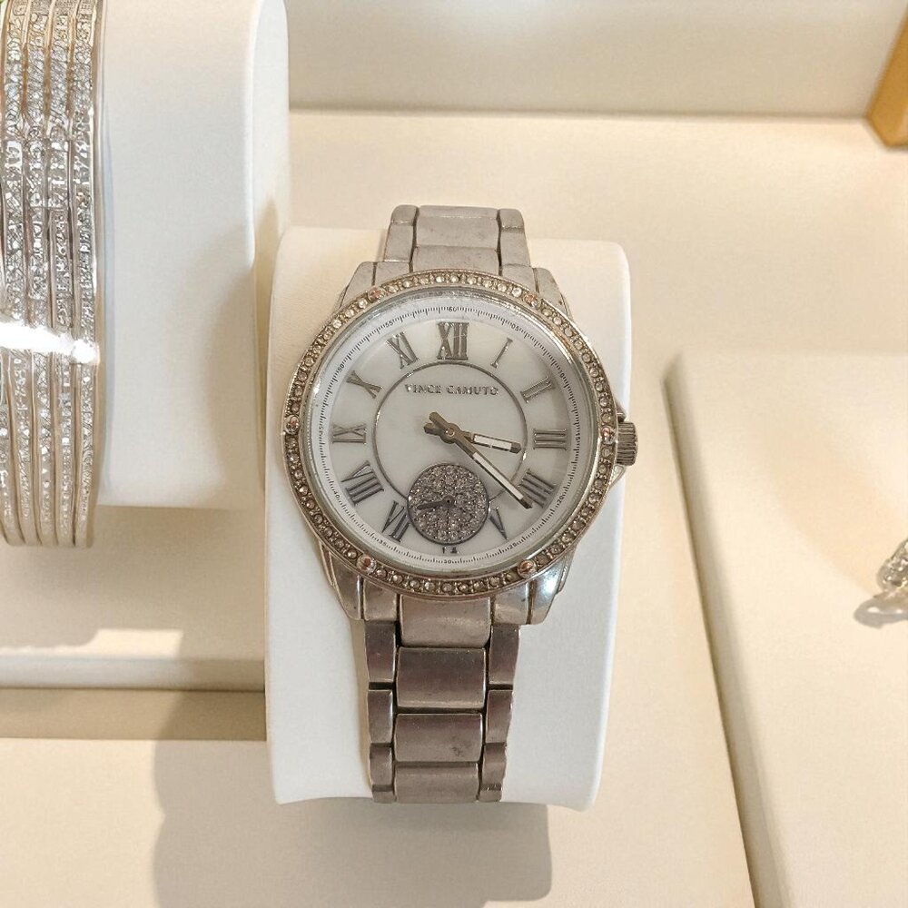 Vince Camuto Womens Silver tone Watch with rhinestones
